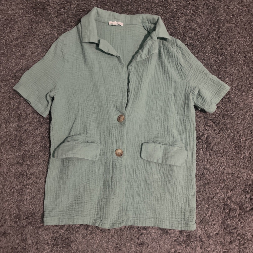 MNI Los Angeles 2 Button Short Sleeve Summer‎ Blazer Green 100% Cotton Medium